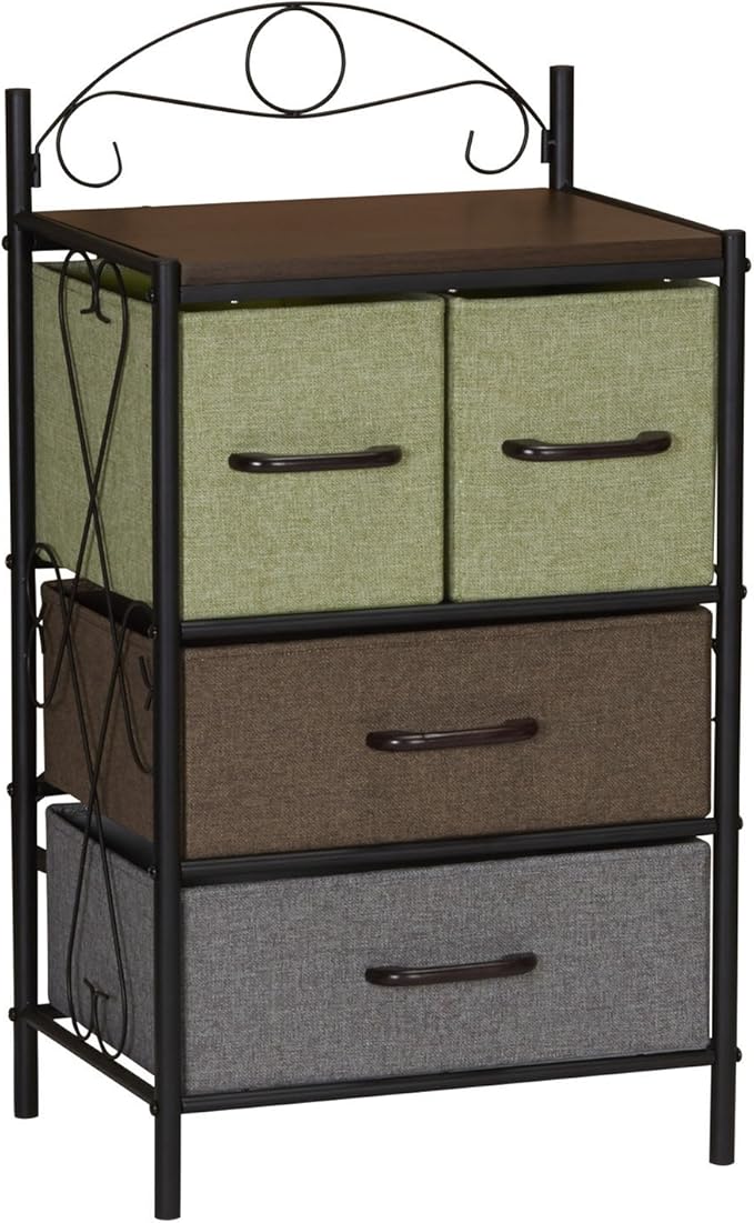 Victoria Dresser Nightstand Storage Organizer with 4 Brown Drawers Black Metal Frame and Mid Century