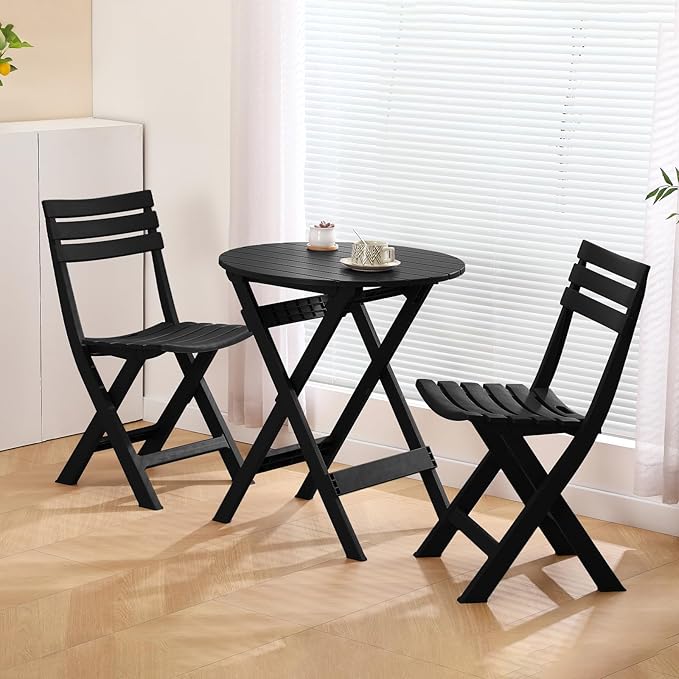 Folding Bistro Set Foldable Outdoor Cafe Table and Chairs for 2 Small Furniture