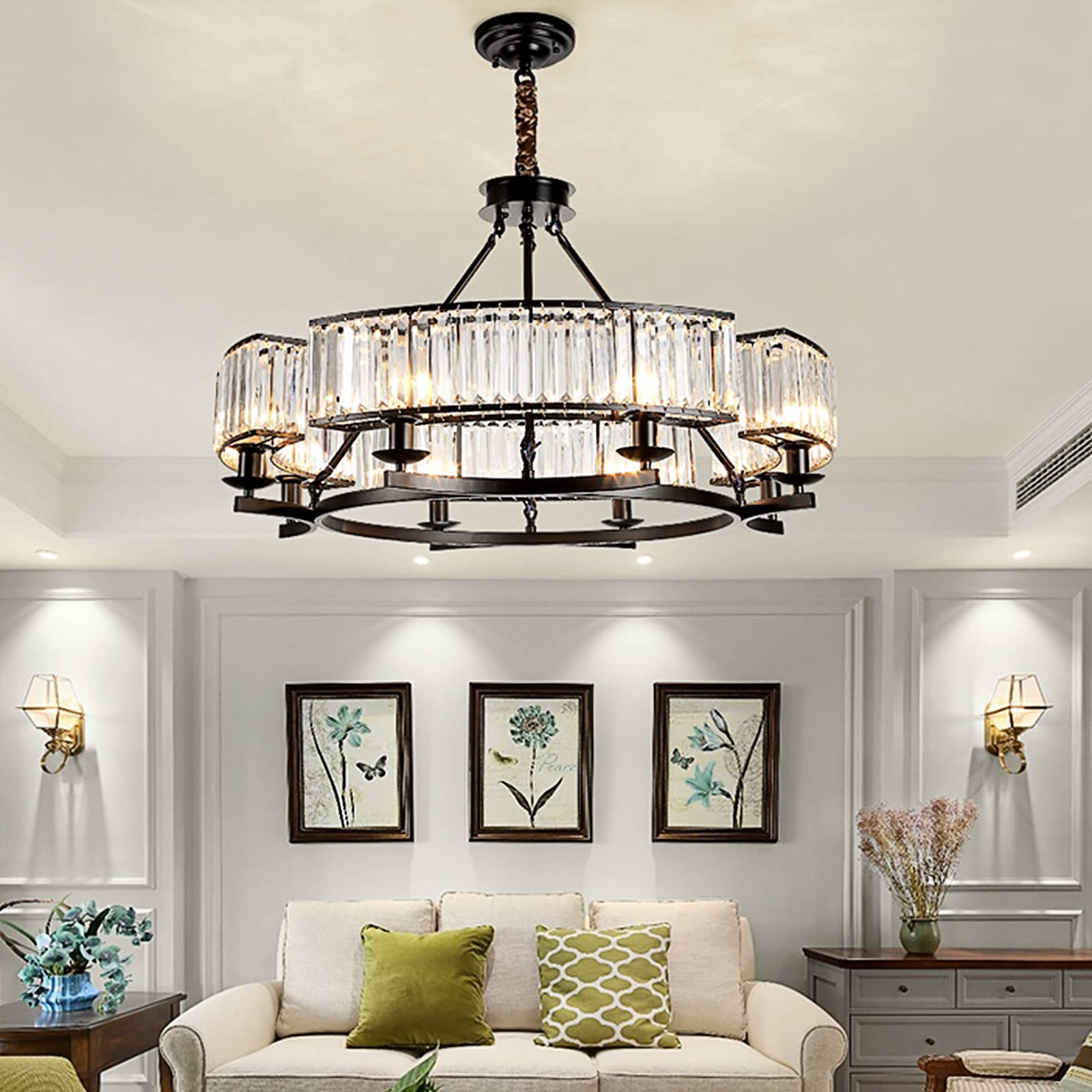 Farmhouse Crytal Chandeliers Dining Room Pendant Light Fixture Black Chandelier