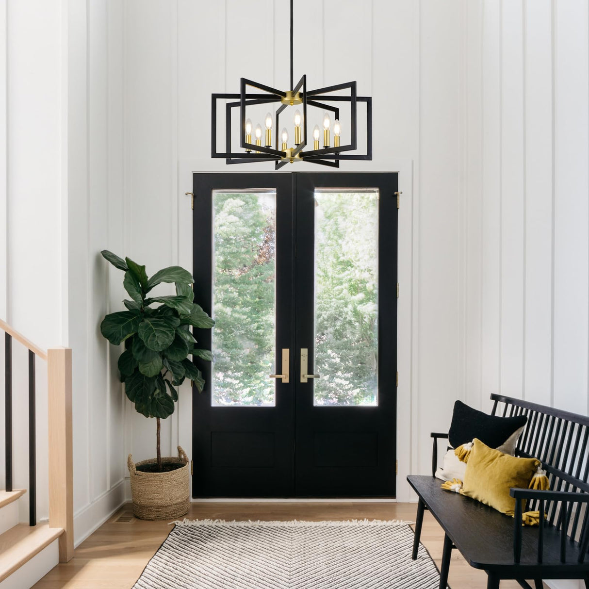 Black and Gold Chandelier, 8-Light Dining Kitchen Chandeliers Over Table