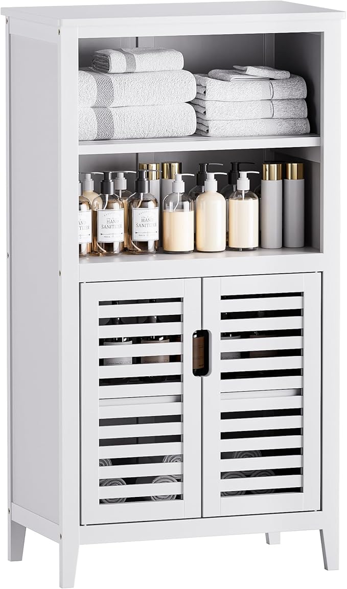 Walnut Bathroom Floor Cabinet, Bamboo Side Tall Storage Organizer