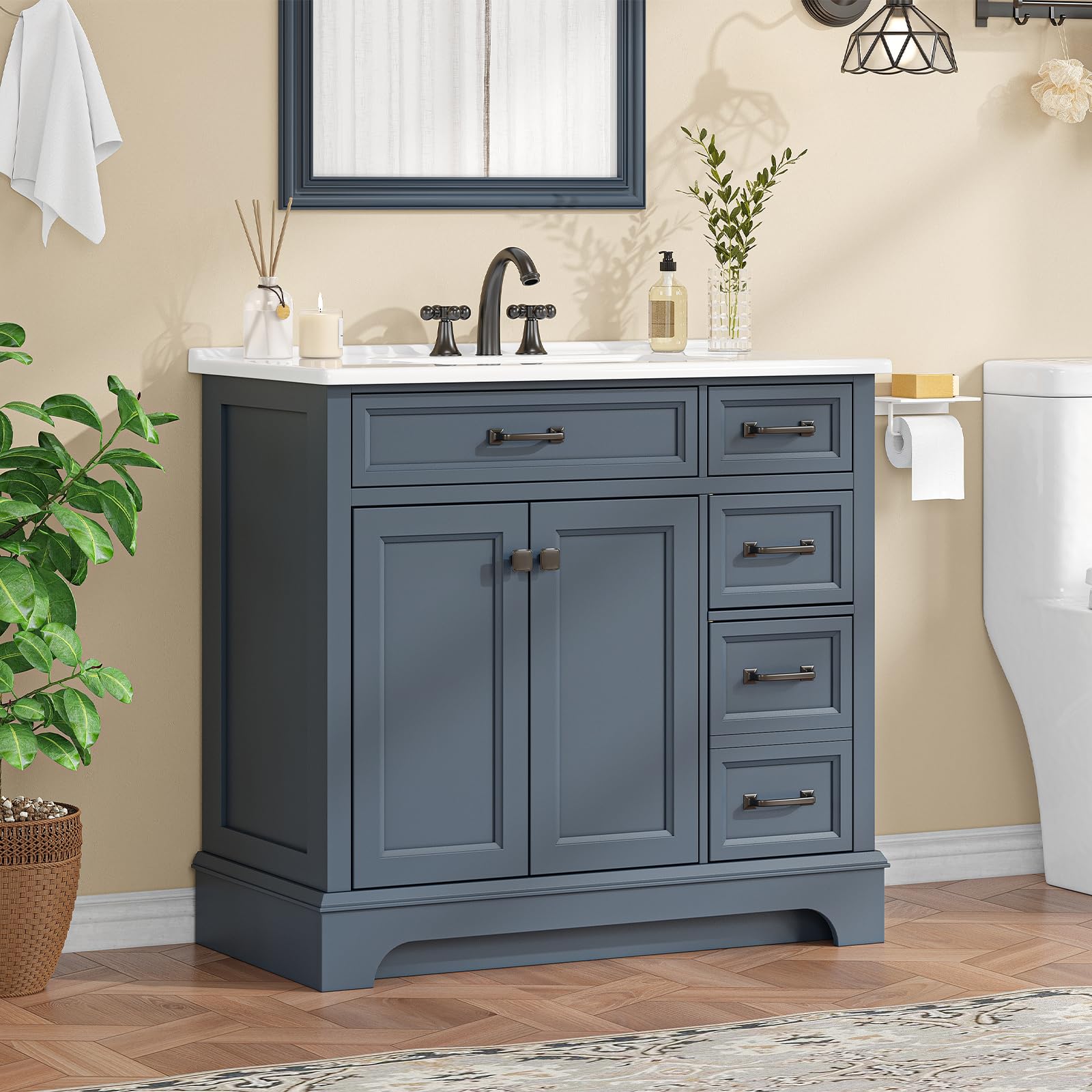 36 Inch Luxurious Bathroom Vanity with Ceramic Sink, Freestanding Bathroom Vanities