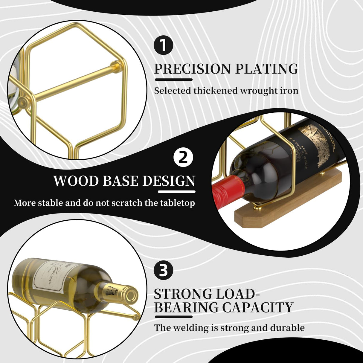 Countertop Wine Rack with Wood Base, 14 Bottle Tabletop Wine Holder