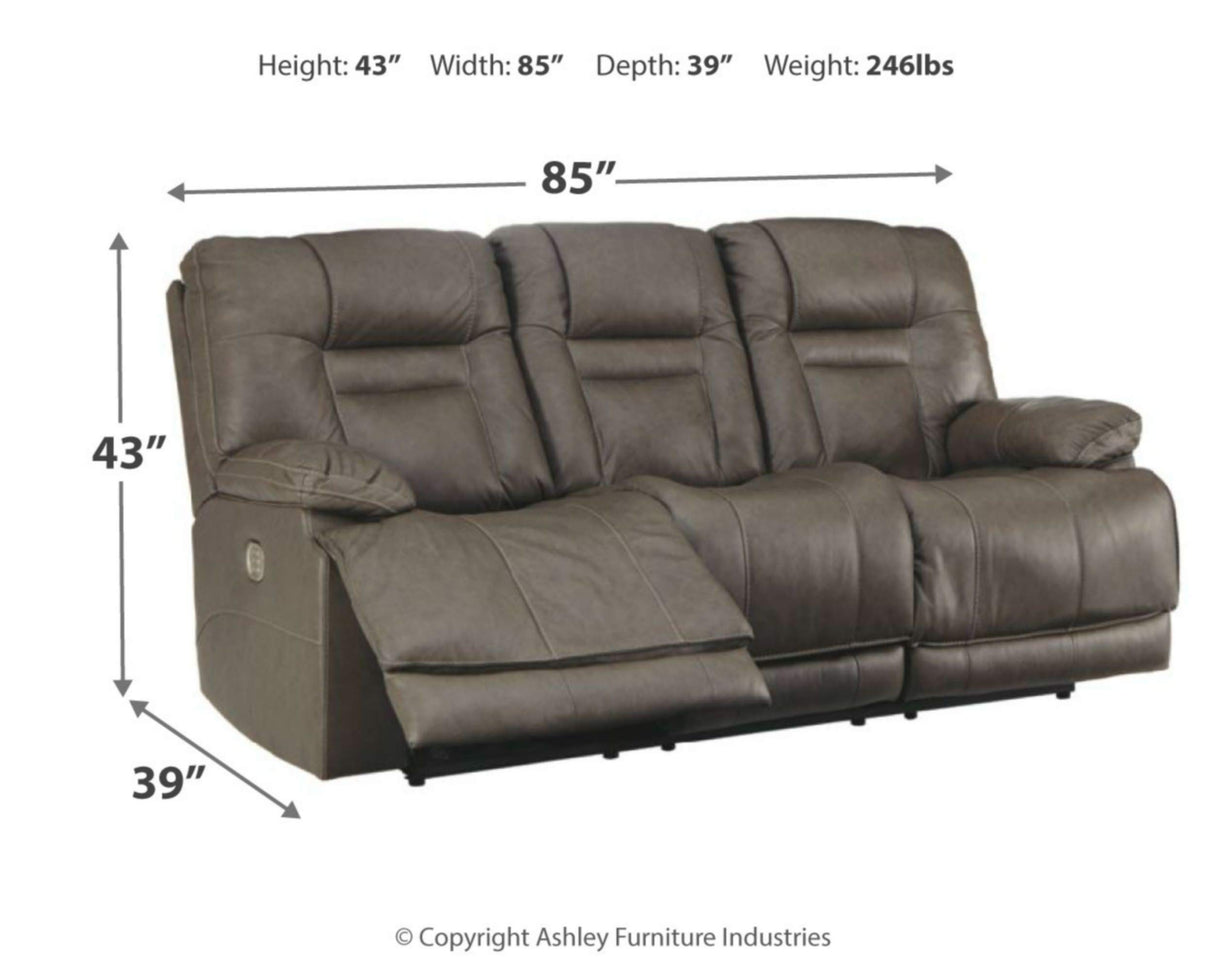 Wurstrow Leather Adjustable Dual Sided Power Reclining Sofa with USB Charging, Dark Gray