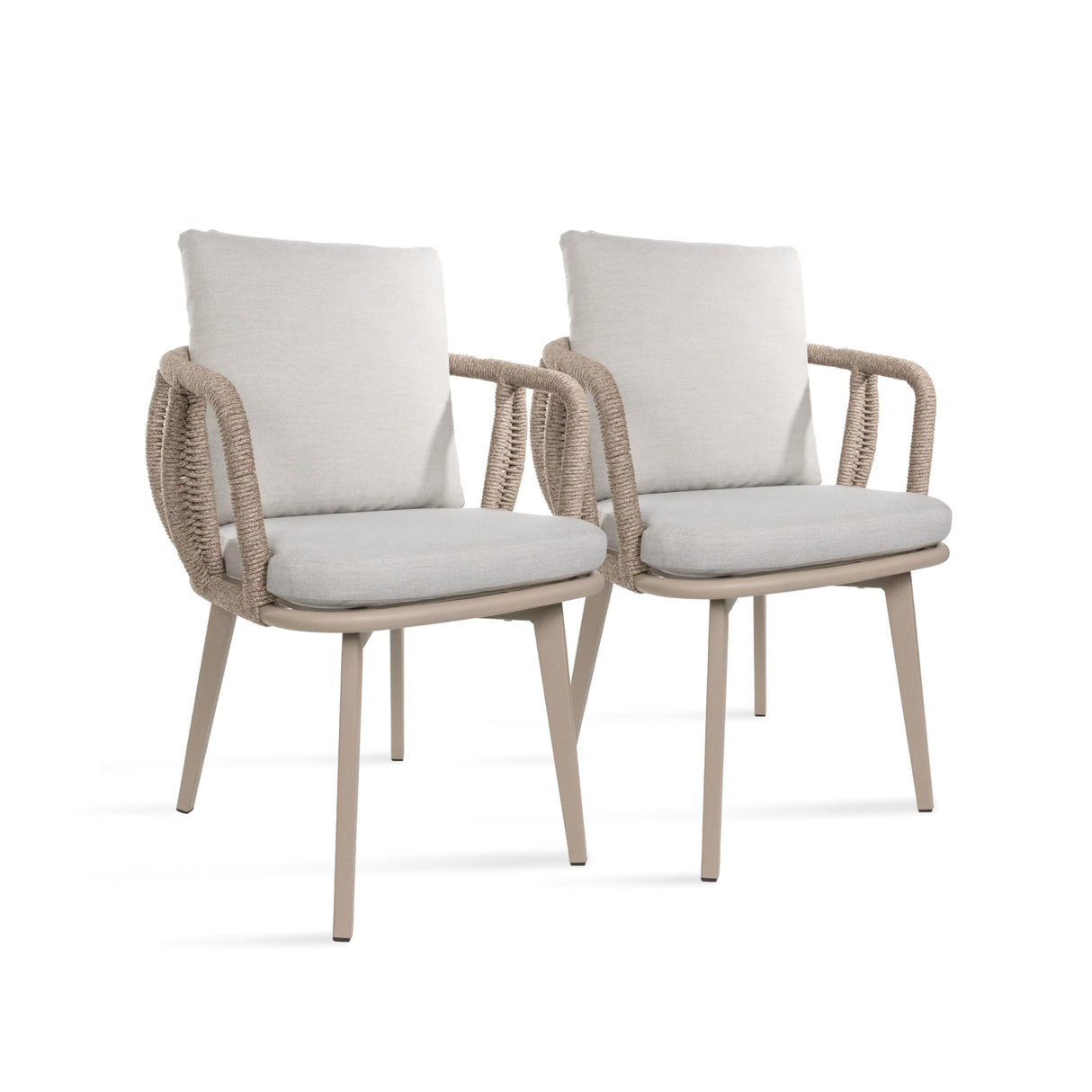 2 pcs Aluminum Woven Dining Chairs: Handwoven Rope Patio Dining Chair