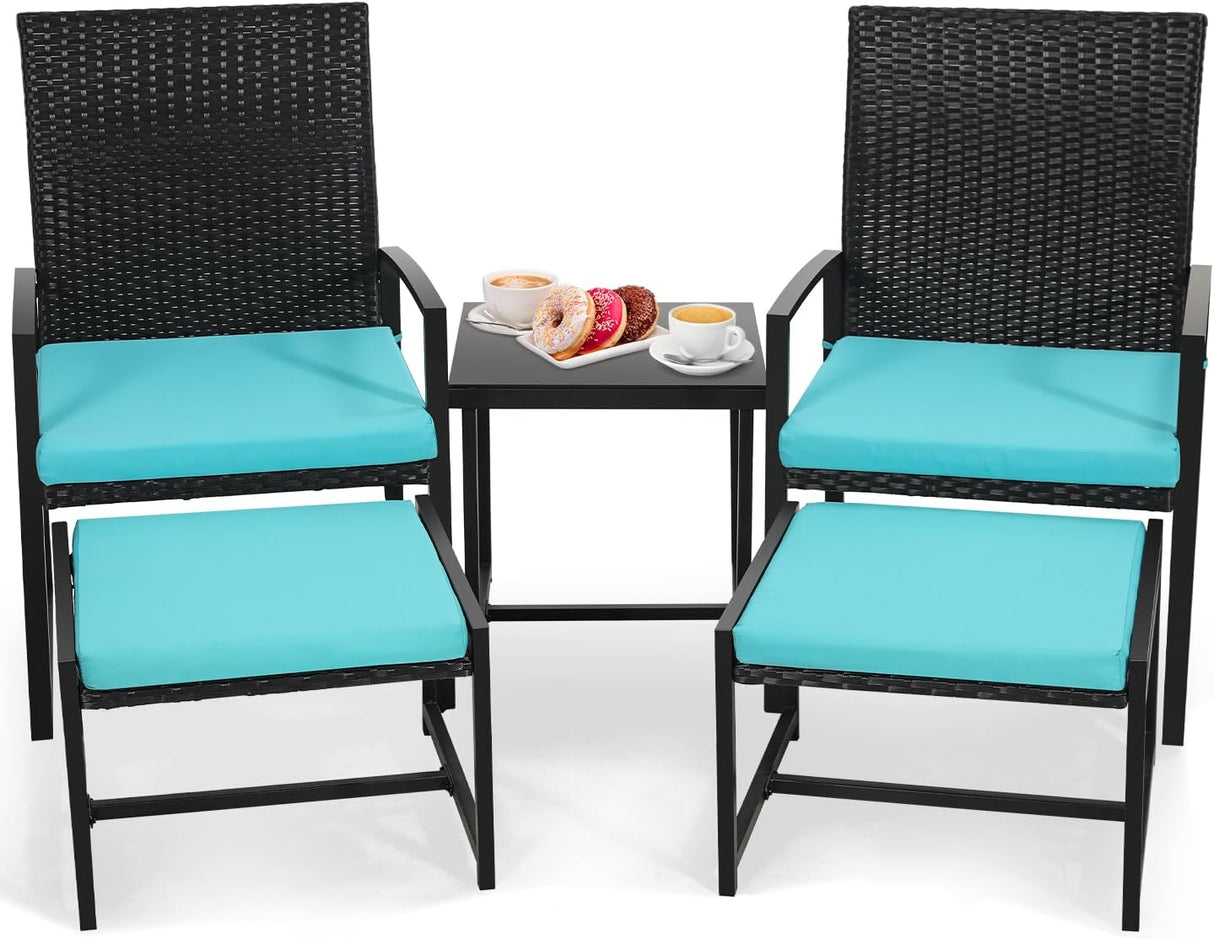5 Pieces Wicker Patio Conversation Sets, Rattan Furniture Set