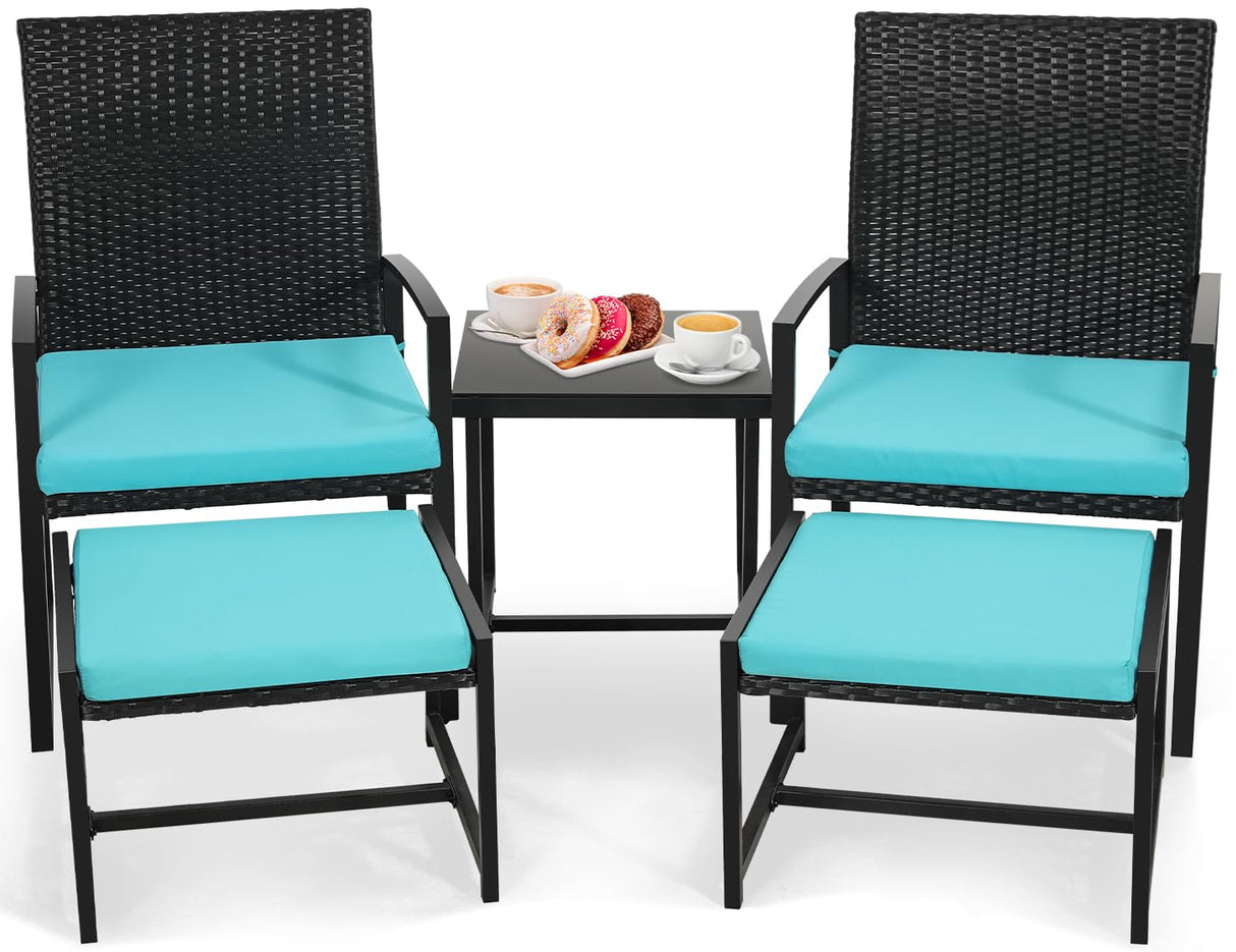 5 Pieces Wicker Patio Conversation Sets, Rattan Furniture Set