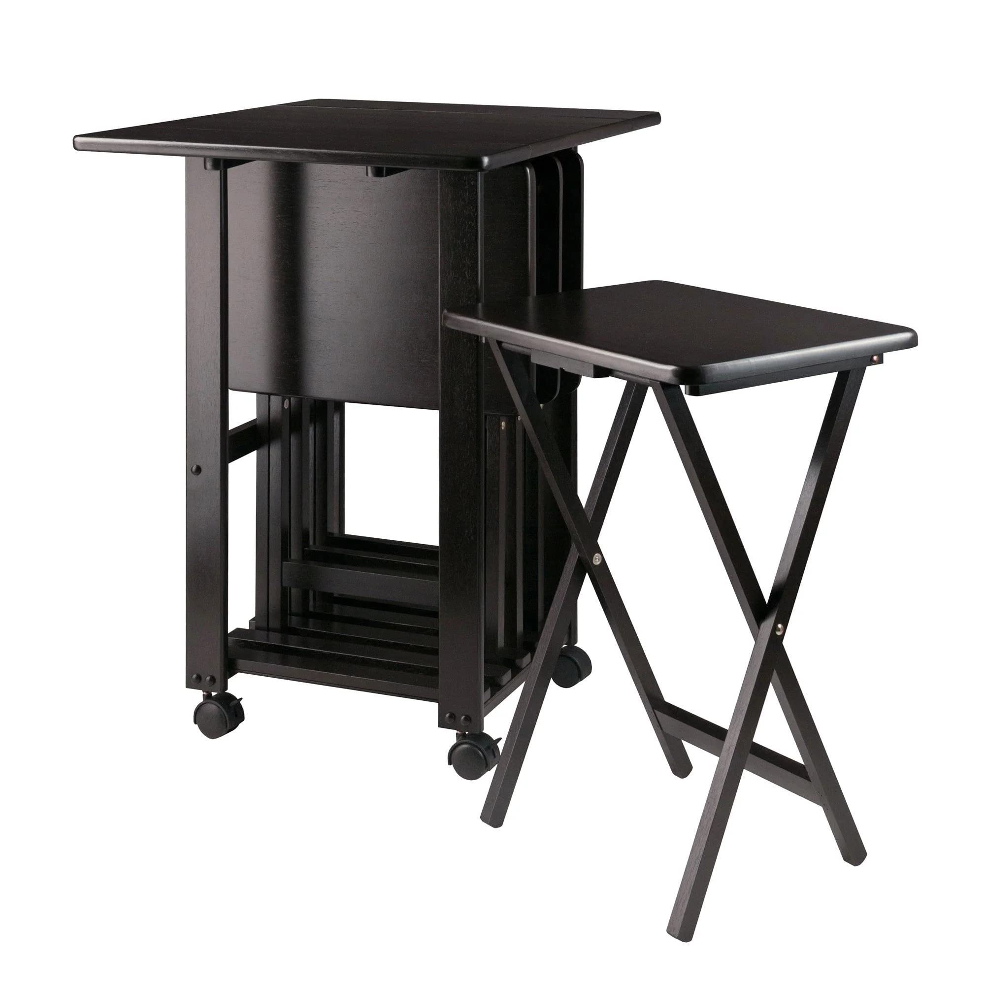 Sofia 5-Piece Folding Snack Tray Table Set – Double Drop Leaf with Coffee Finish