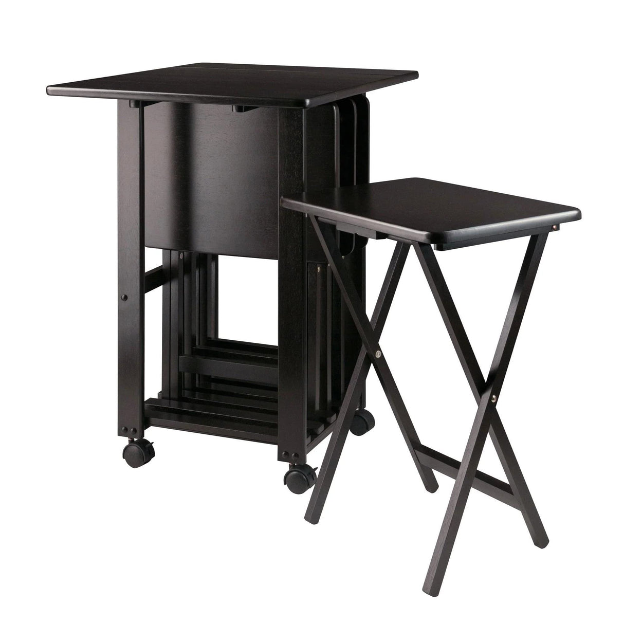 Sofia 5-Piece Folding Snack Tray Table Set – Double Drop Leaf with Coffee Finish