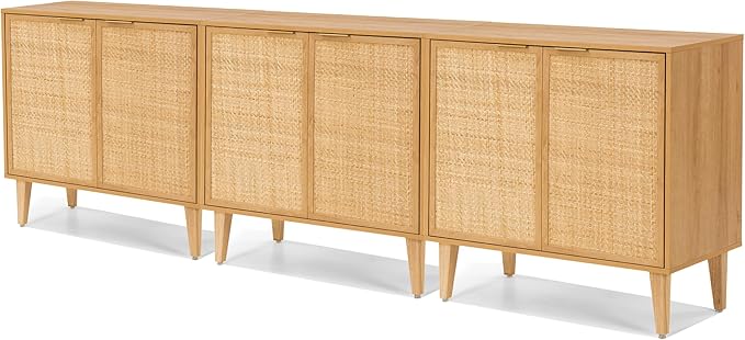 Accent Storage Cabinet Set of 2 Sideboard with Rattan Doors, Boho Buffet Kitchen Bar