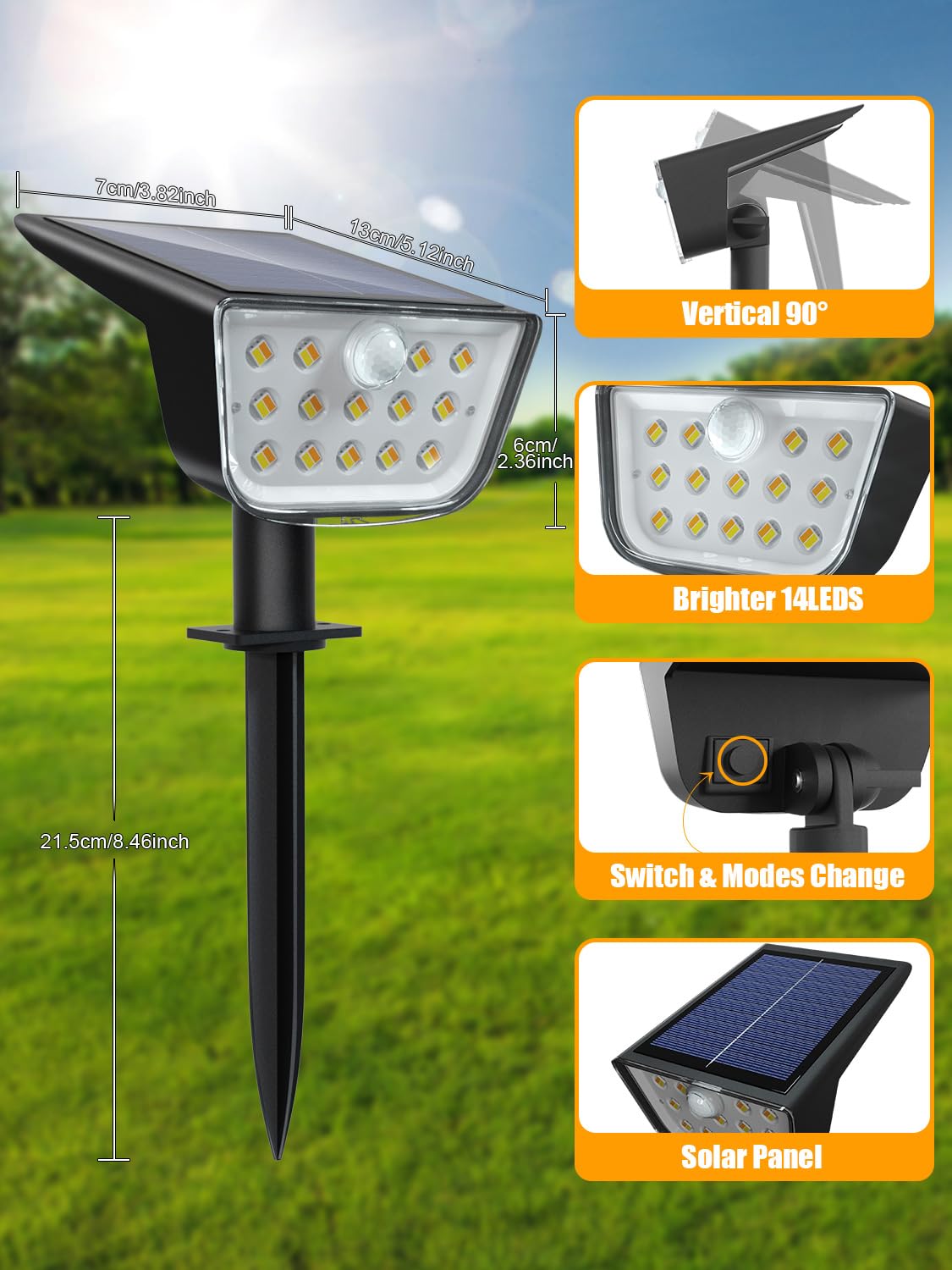 Solar Spot Lights Outdoor Motion Sensor, IP68 Waterproof Solar Landscape Spotlights