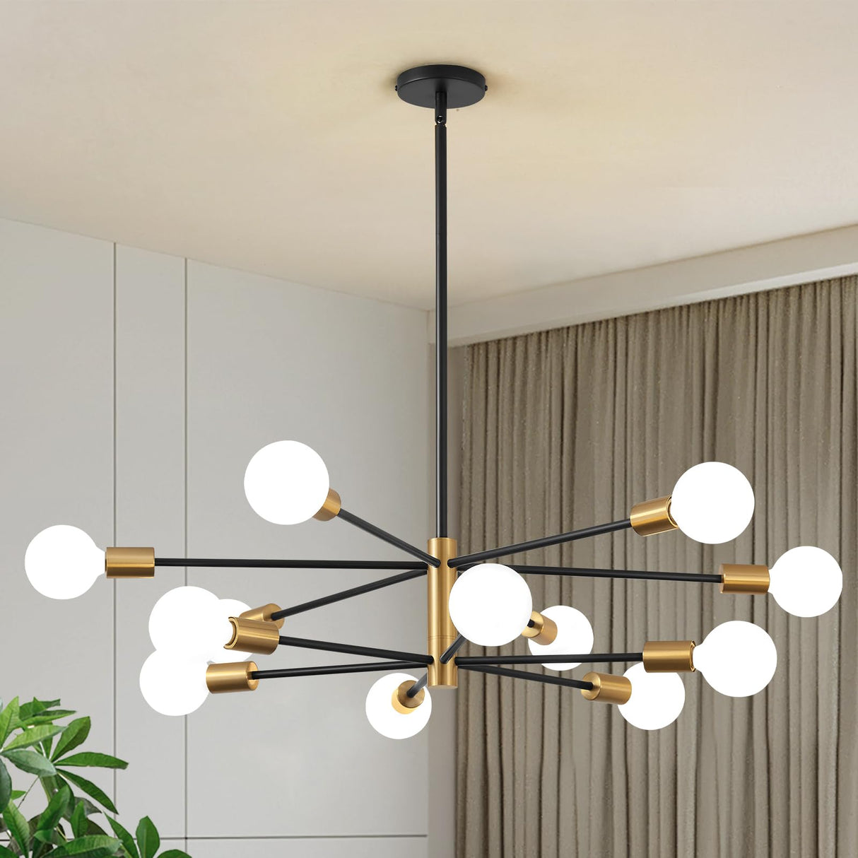 Modern Chandelier 12-Light Sputnik Chandeliers Black and Gold Chandelier Light Fixtures