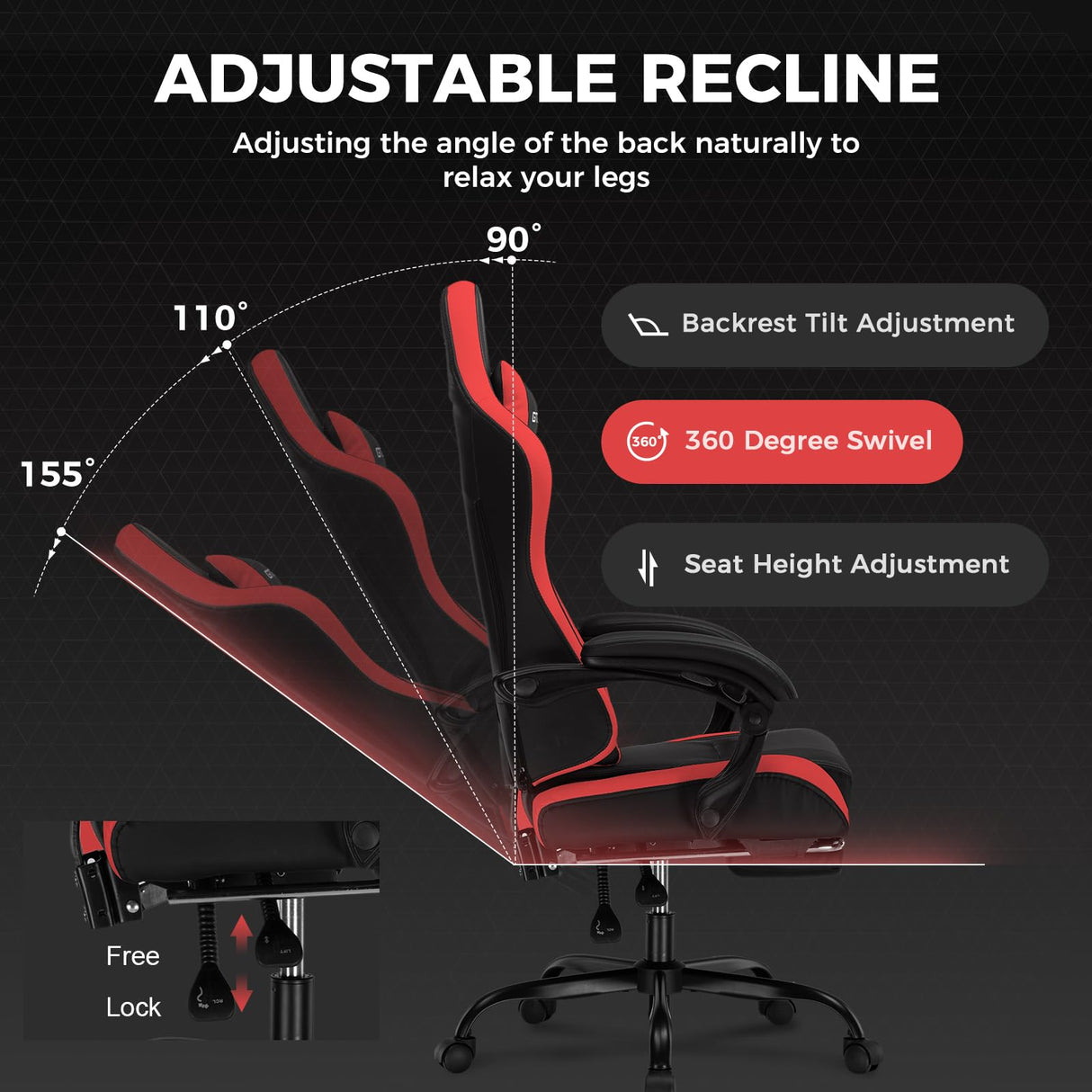 Ergonomic Gaming Chair with Footrest and Lumbar Support
