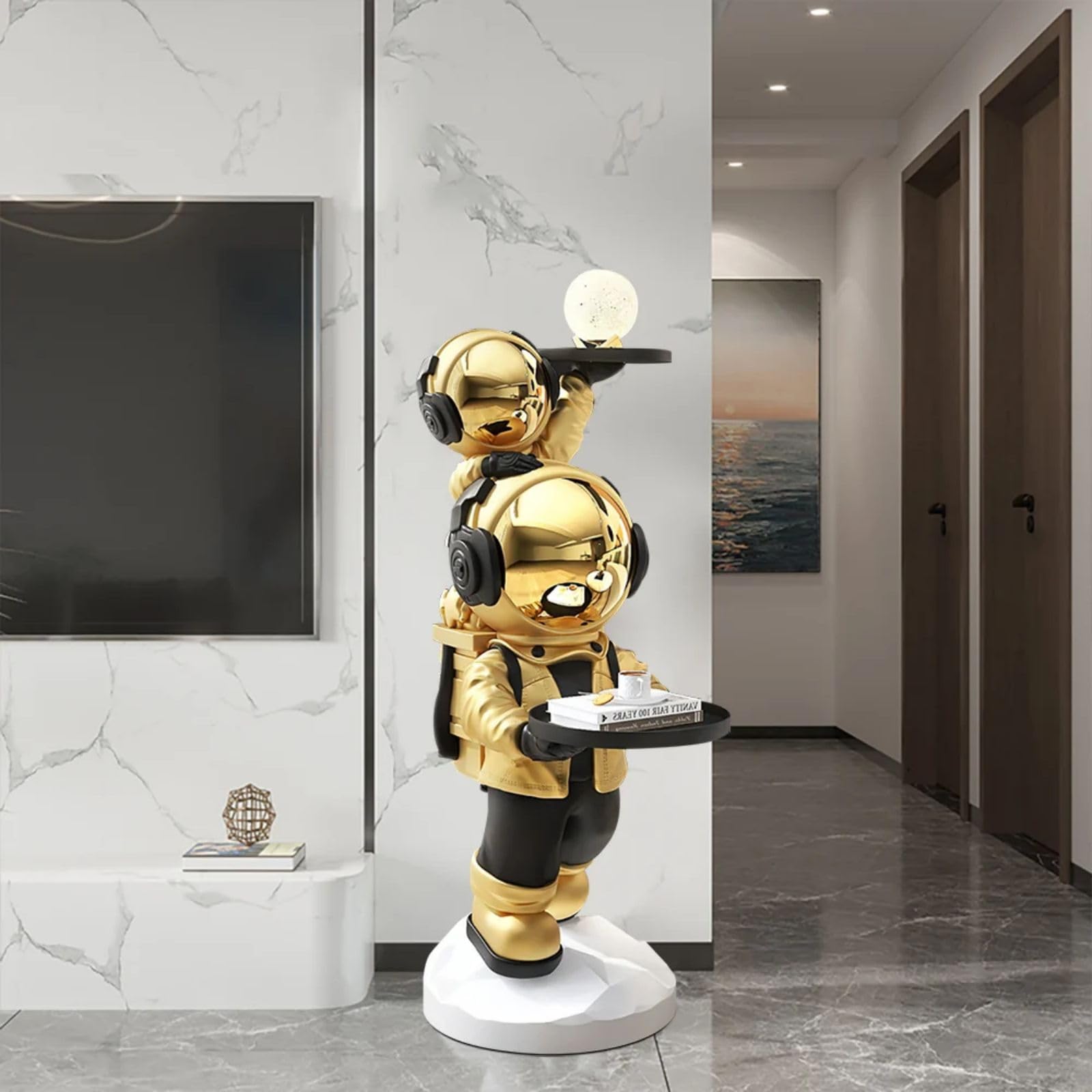 Modern Gold Astronaut Floor Sculpture, Spaceman Figurine Statue