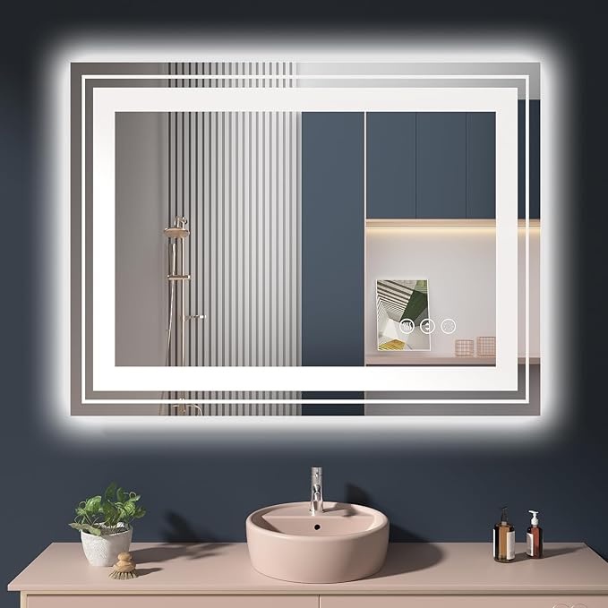 LED Bathroom Mirror, with Front and Backlit, Anti-Fog, Bathroom