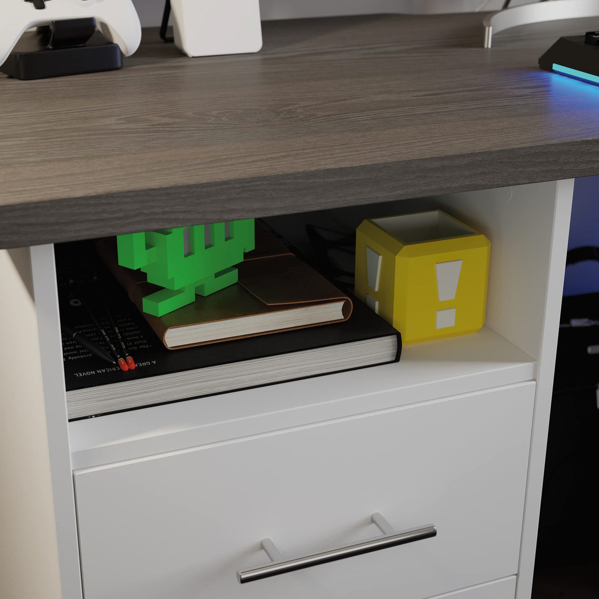 Miscellaneous Office Gaming Desk, L: 59.06" x W: 23.47" x H: 29.96", White finish