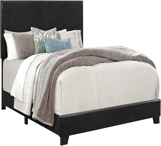 Benjara Shirin Twin Size Bed, Wood, Nailhead Trim, Upholstered Headboard, Black