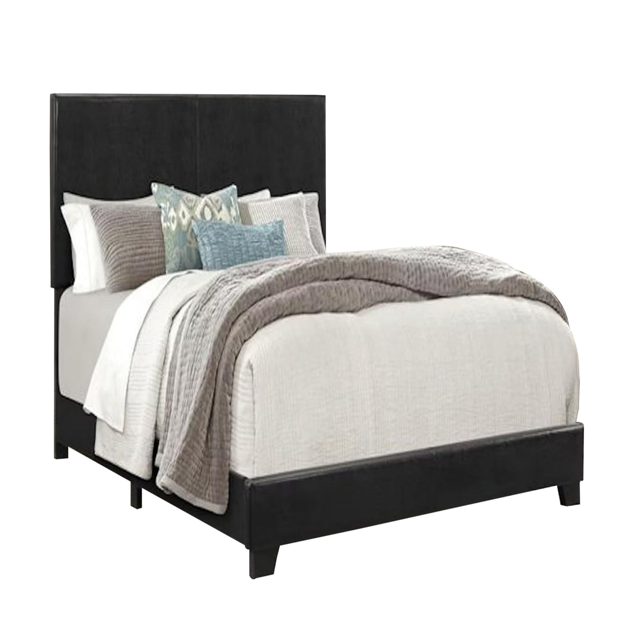 Benjara Shirin Twin Size Bed, Wood, Nailhead Trim, Upholstered Headboard, Black