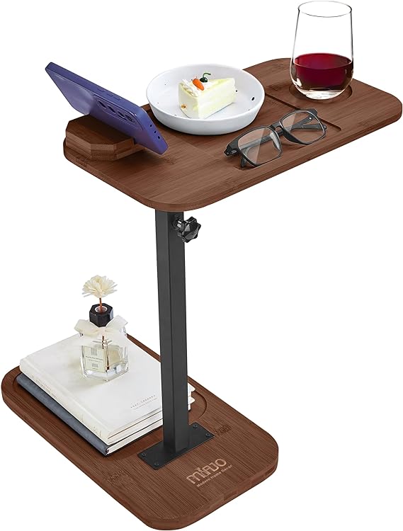 Couch Side Table, Swivel TV Tray Table & 360° Rotating Phone Holder