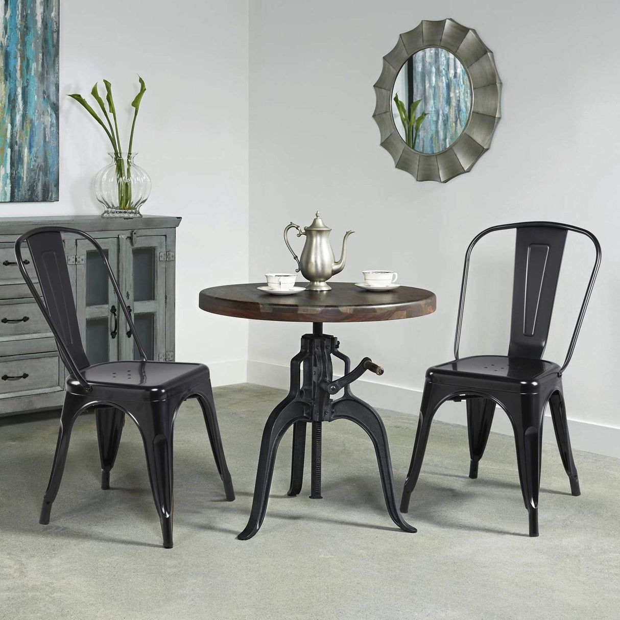 Metal Dining Chairs Set of 4, Indoor/Outdoor Patio Chairs