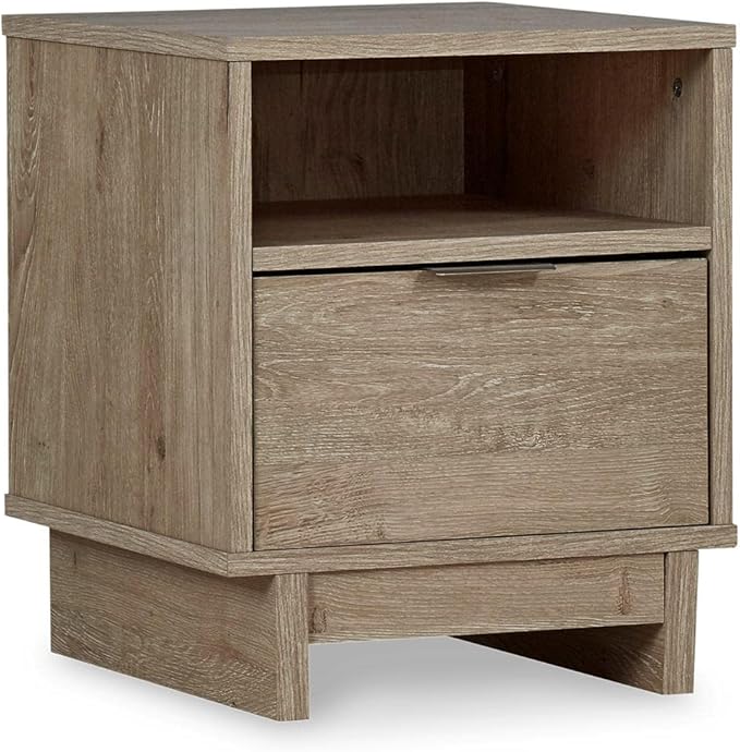 Design by Ashley Oliah Rustic 1 Drawer Night Stand with an Open Cubby, Light Brown