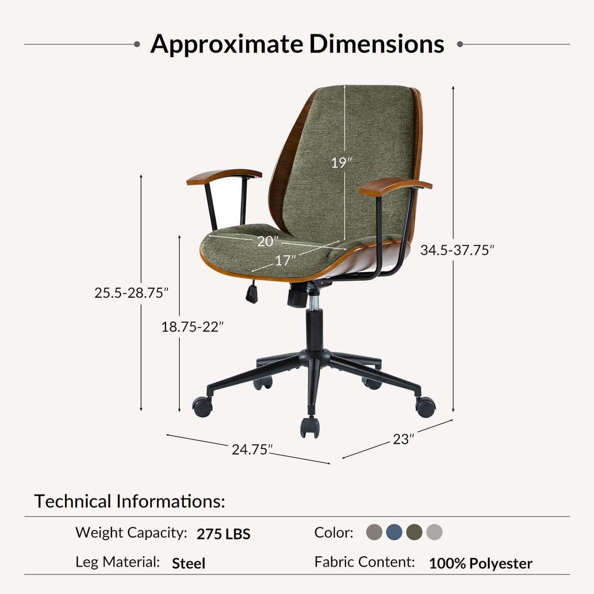 Modern Bentwood Office Chair - Ergonomic Swivel Desk Chair with Adjustable Height