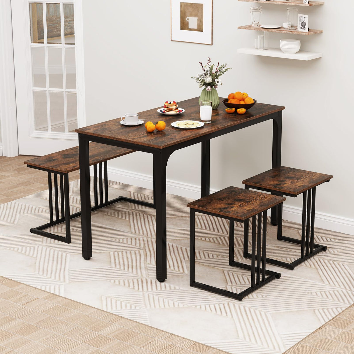 4-Piece Dining Table Set for 4, Modern Kitchen Table and Chairs, Nesting Furniture Set