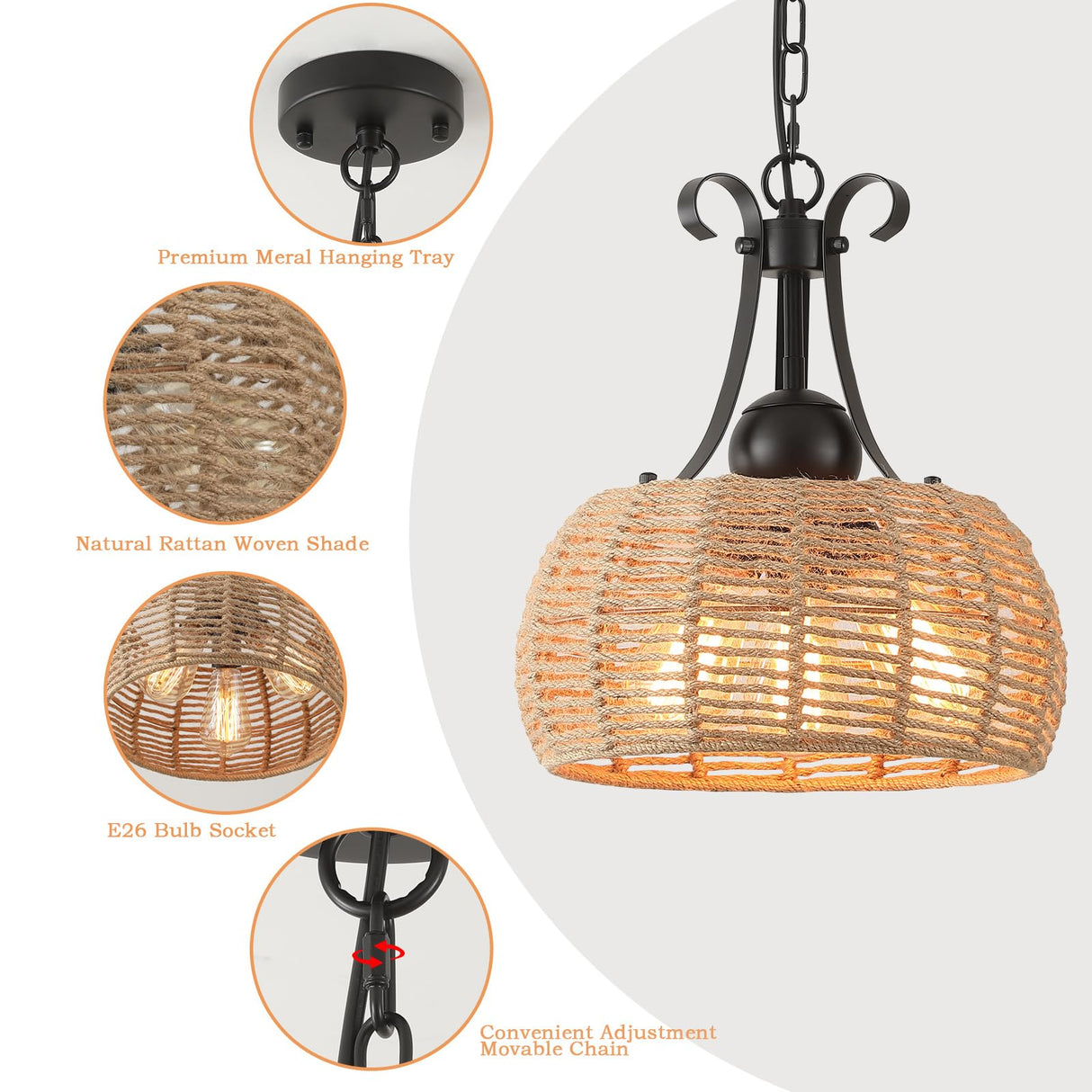ZSYSZM 12.6”Boho Large Light Fixture,3-Lights Farmhouse Chandelier for Dining Room,Coastal Wicker Chandeliers,Rattan Pendant Light Kitchen Island,Rustic Chandelier Over Table,Bedroom,Hallway, Foyer