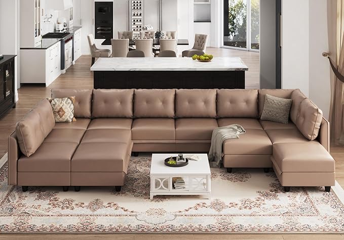 Modular U-Shaped Cognac Sectional Sofa with Storage