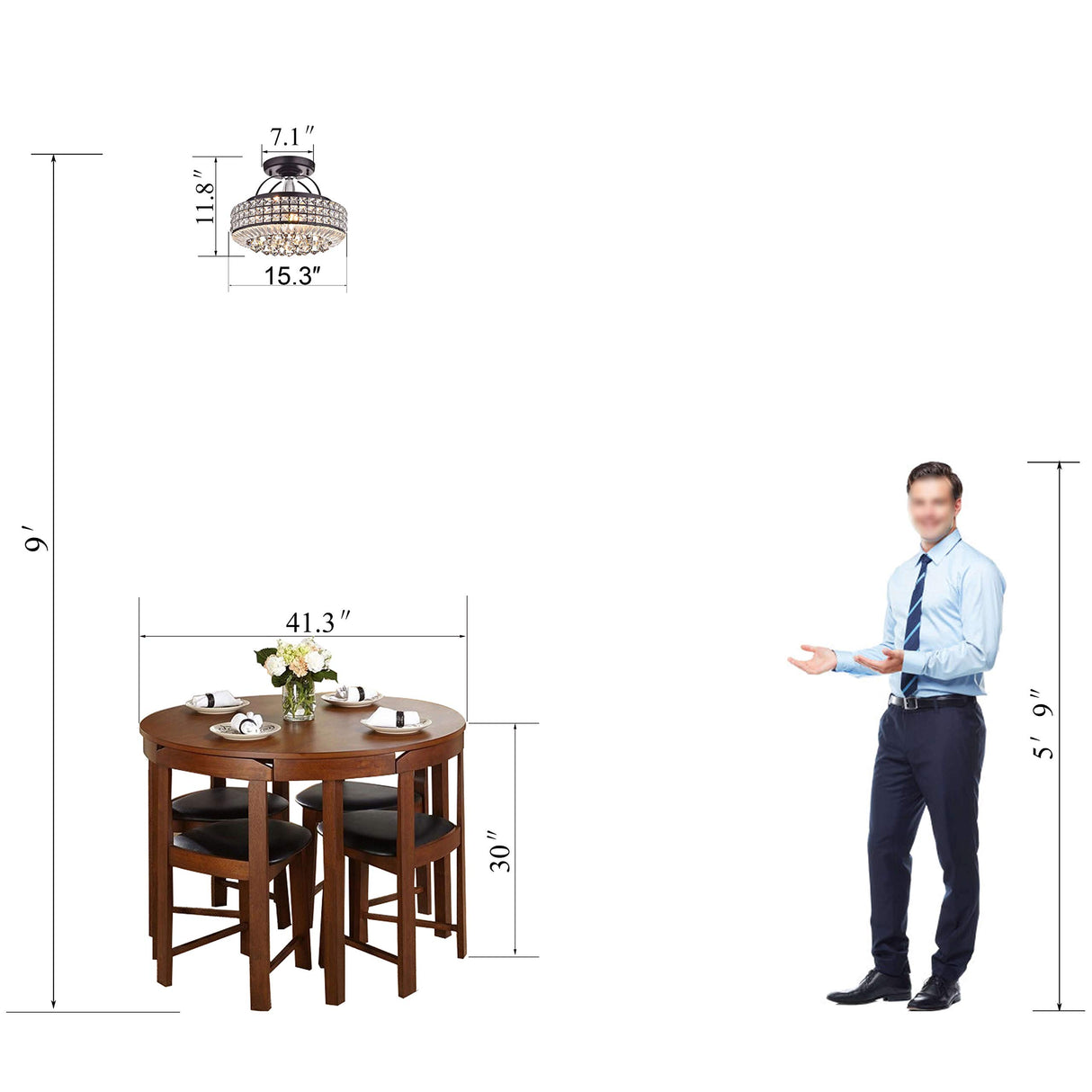 Jojospring Jolie Antique Black Drum Shade Crystal Semi Flush Mount Chandelier