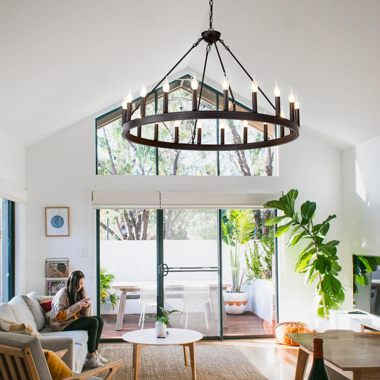 Black Wagon Wheel Chandelier 40 inch,20-Light Farmhouse Wagon Wheel Chandeliers