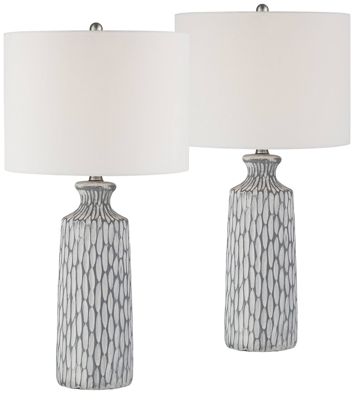 360 Lighting Patrick Modern Coastal Table Lamps 26 1/4" Tall Set of 2 White-Washed Gray Geometric Ceramic White Drum Shade for Bedroom Living Family Room Bedside Nightstand House Home Office