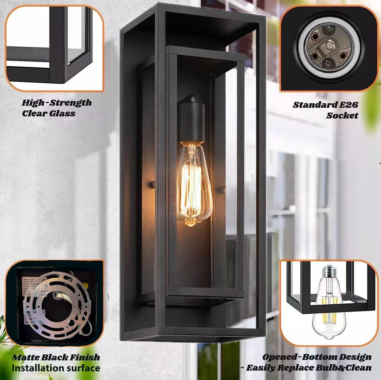 2 Pack 18 inches Outdoor Wall Lantern Light Fixture, Large Black Exterior Waterproof