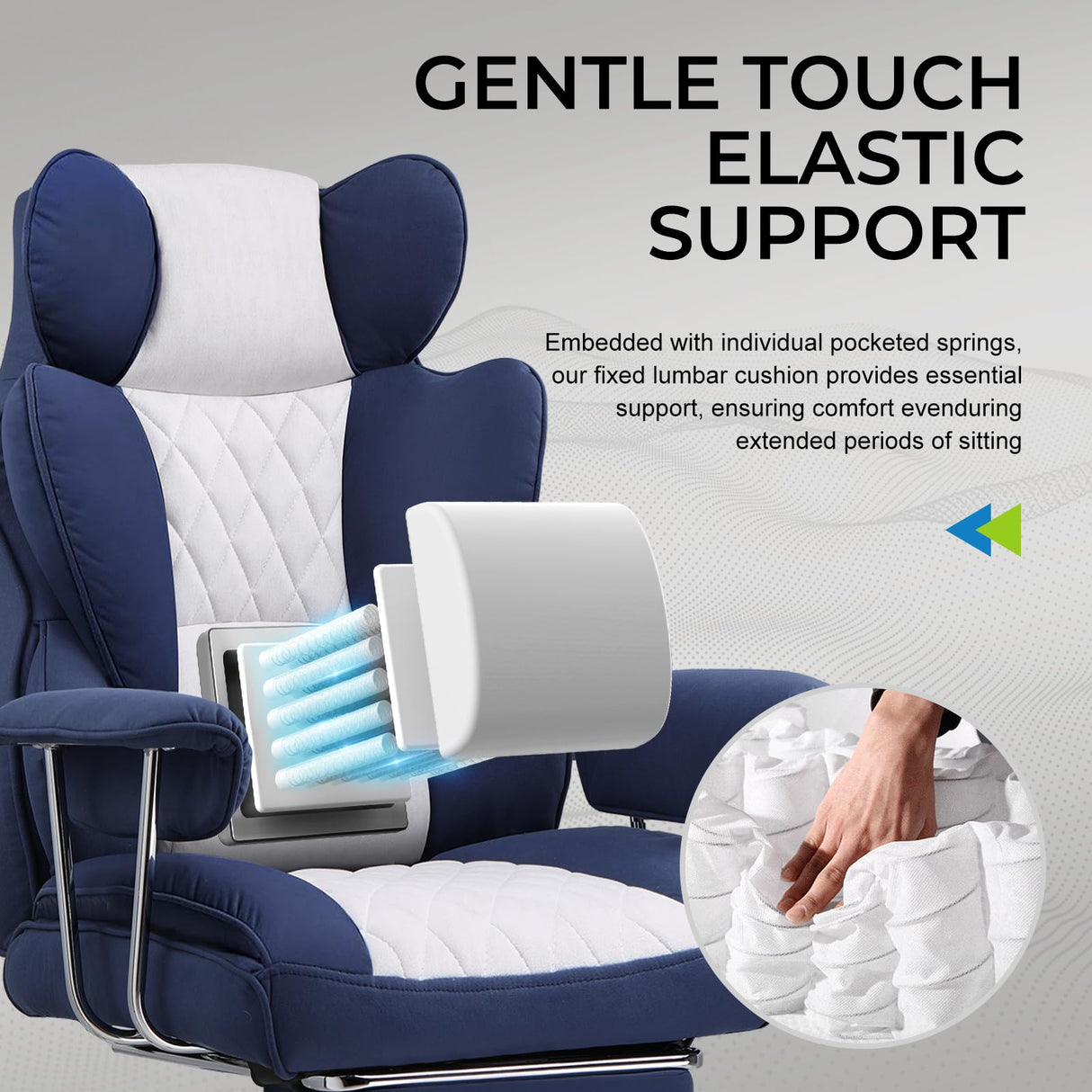 Ergonomic Gaming Chair with Pocket Spring Lumbar Support and Footrest