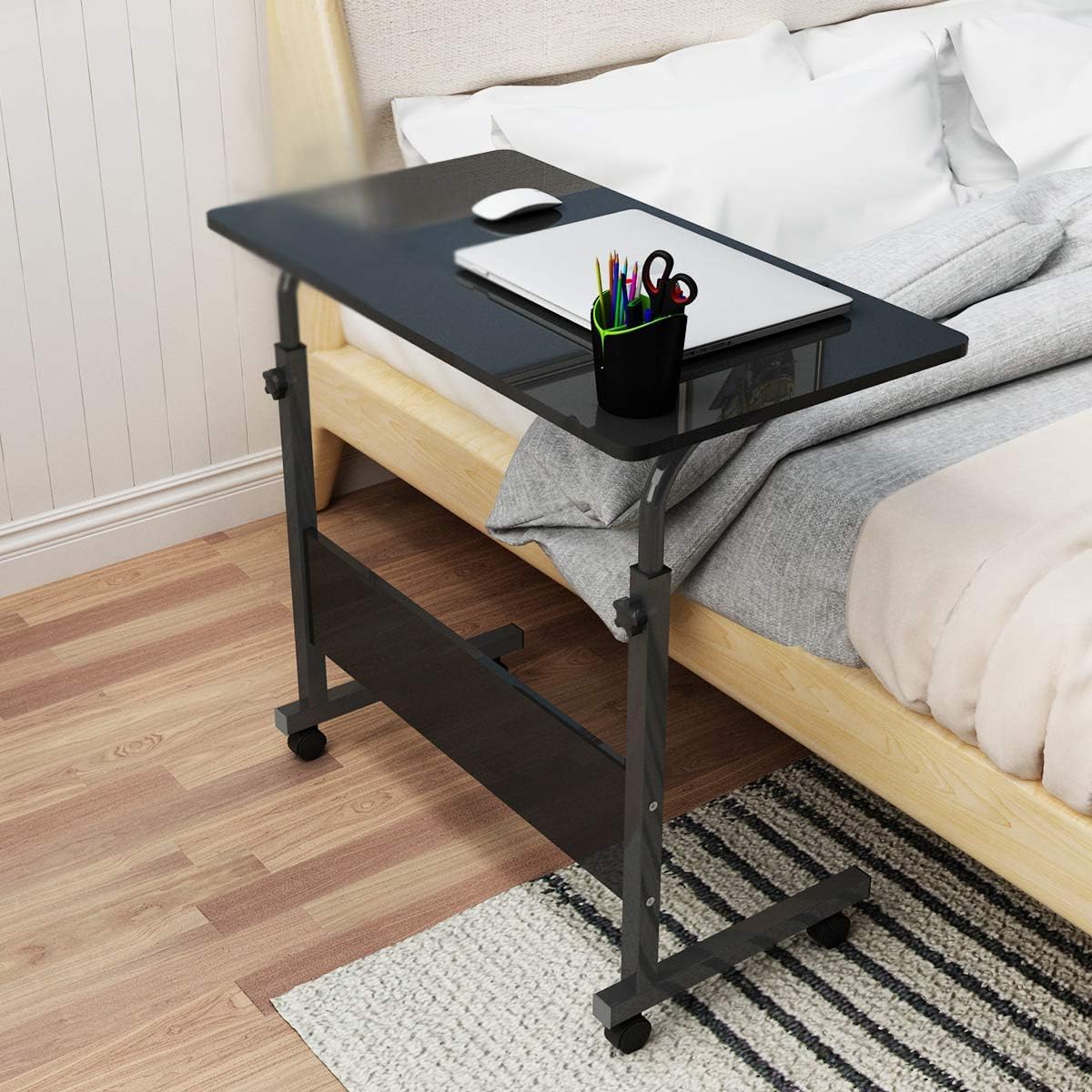 RollMate Rolling Sofa Side Table with Wheels – Adjustable Laptop & Snack Desk
