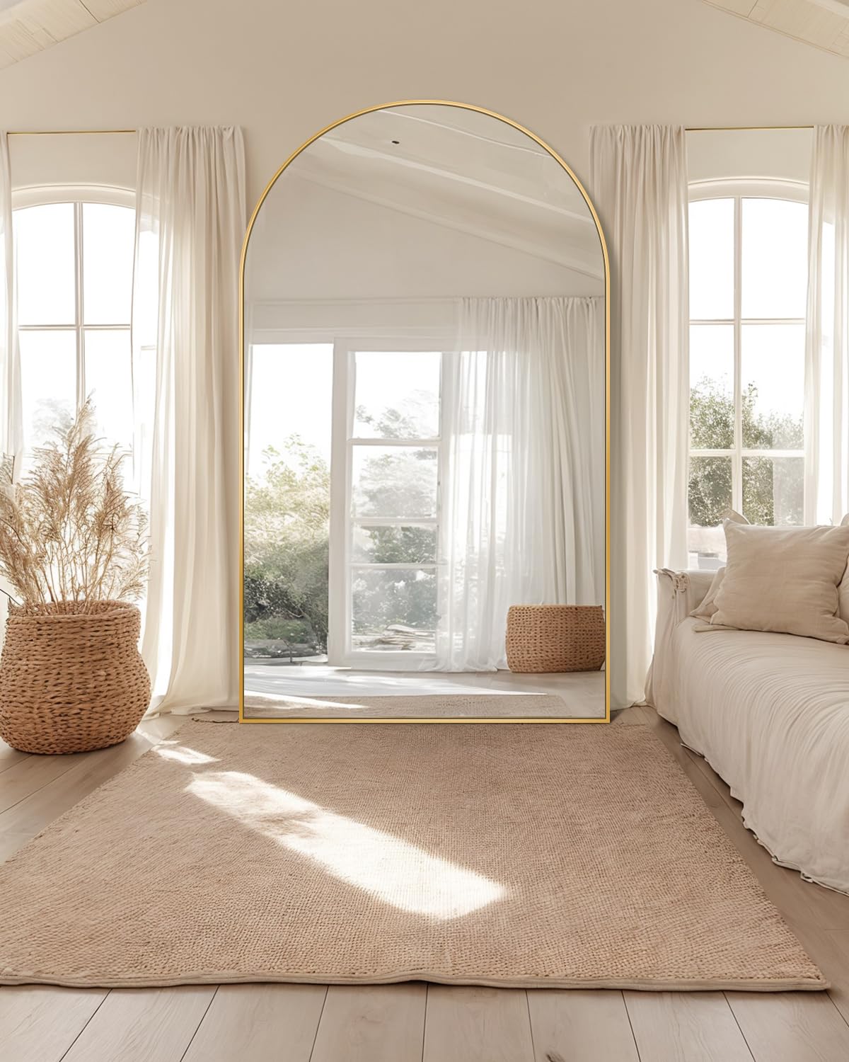 LumiArc Full Length Arched Mirror | Black & Gold Frame