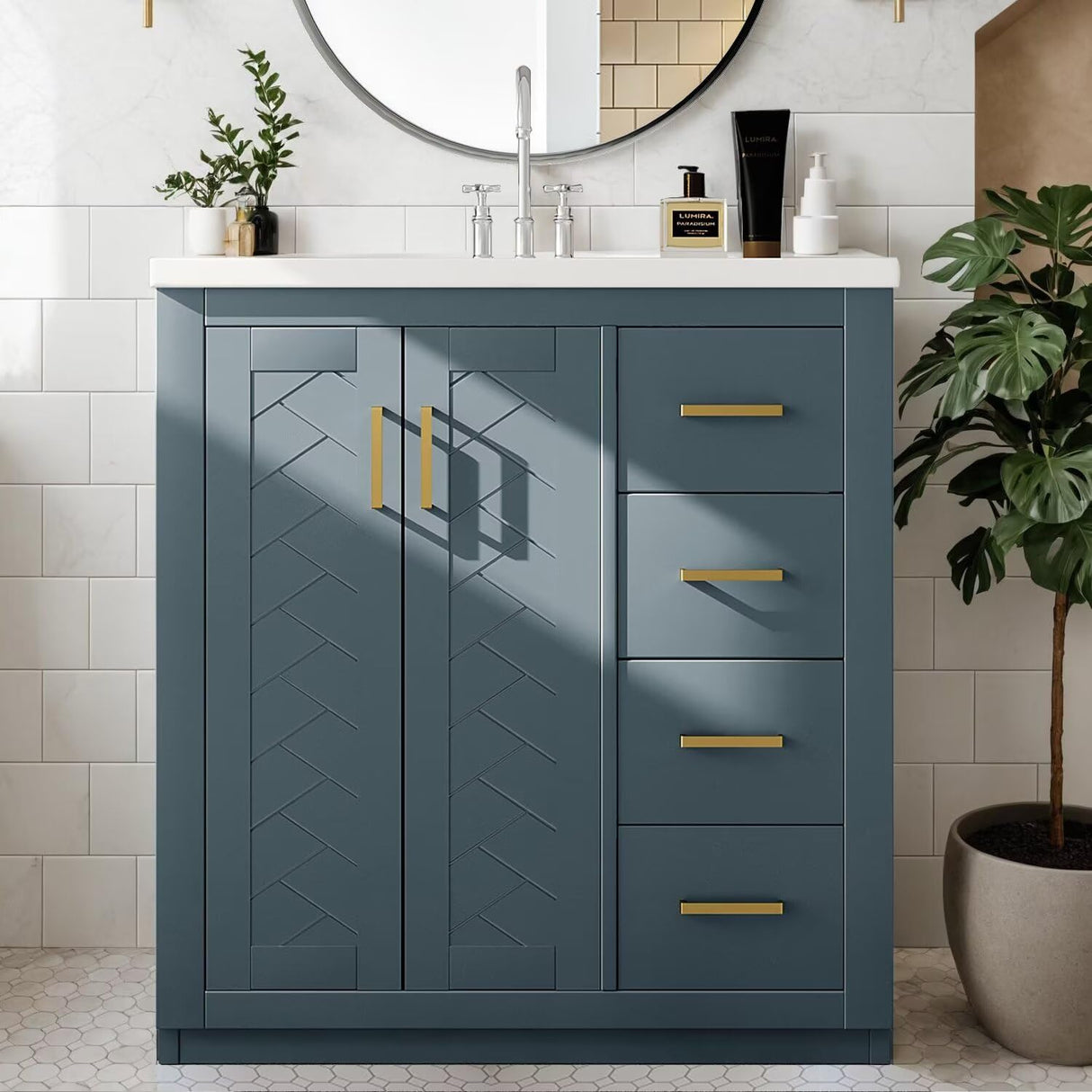 30" Bathroom Vanity with Ceramic Sink Combo, Single Basin Vanity Set with Storage Cabinet Doors Drawer