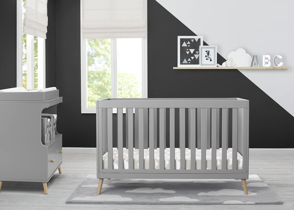 Essex 4-in-1 Convertible Baby Crib, Grey with Natural Legs
