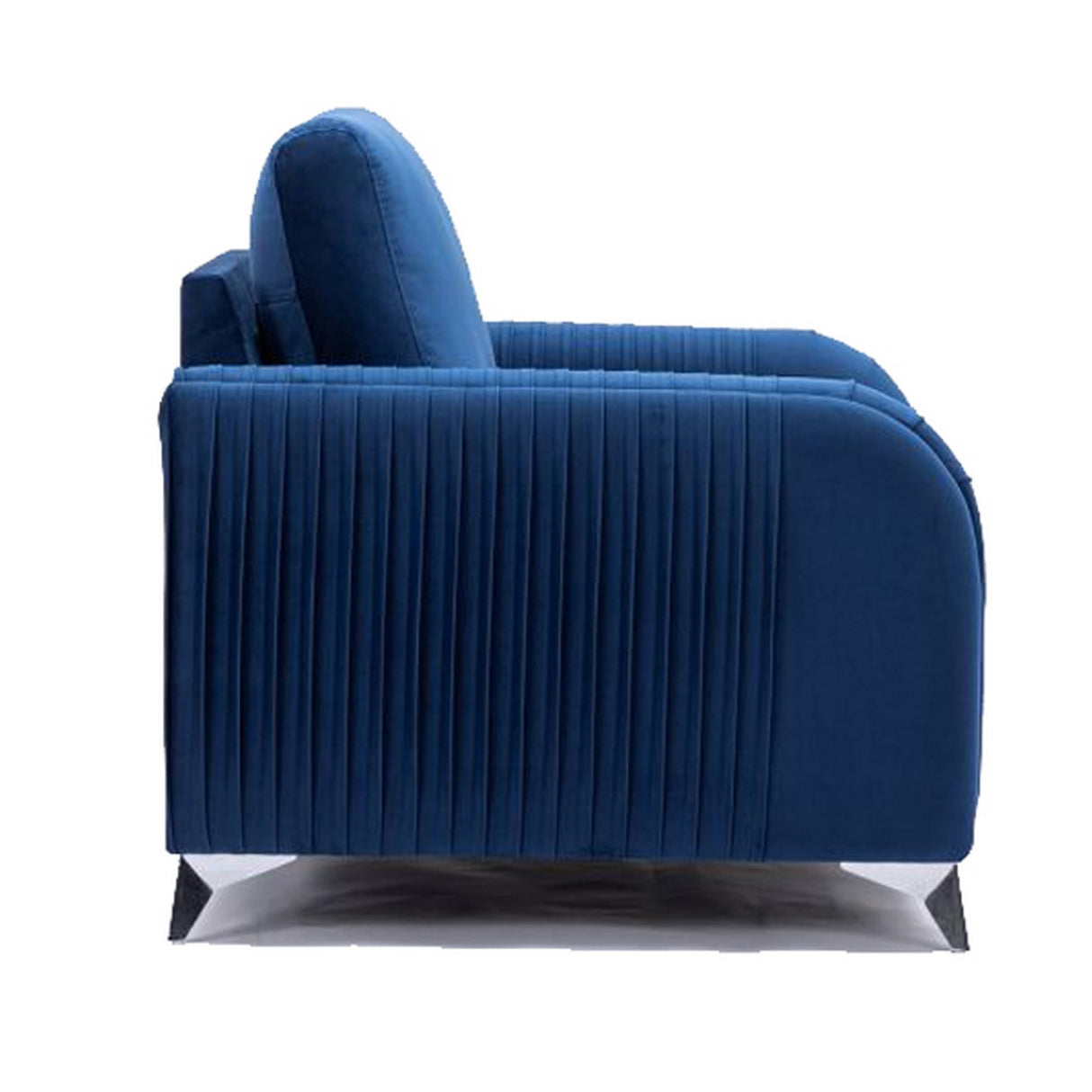 Wiena 59 Inch Loveseat, Velvet Upholstery, Solid Pine Wood, Blue and Chrome