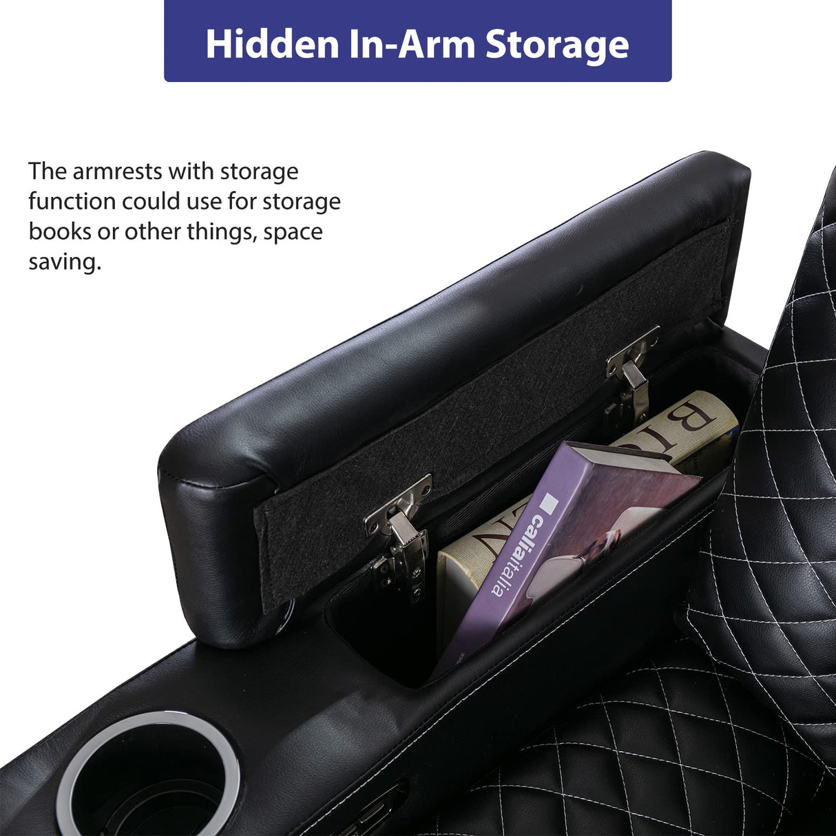 Home Theater Seating, Electric Power Recliner with USB Ports and Cup Holders