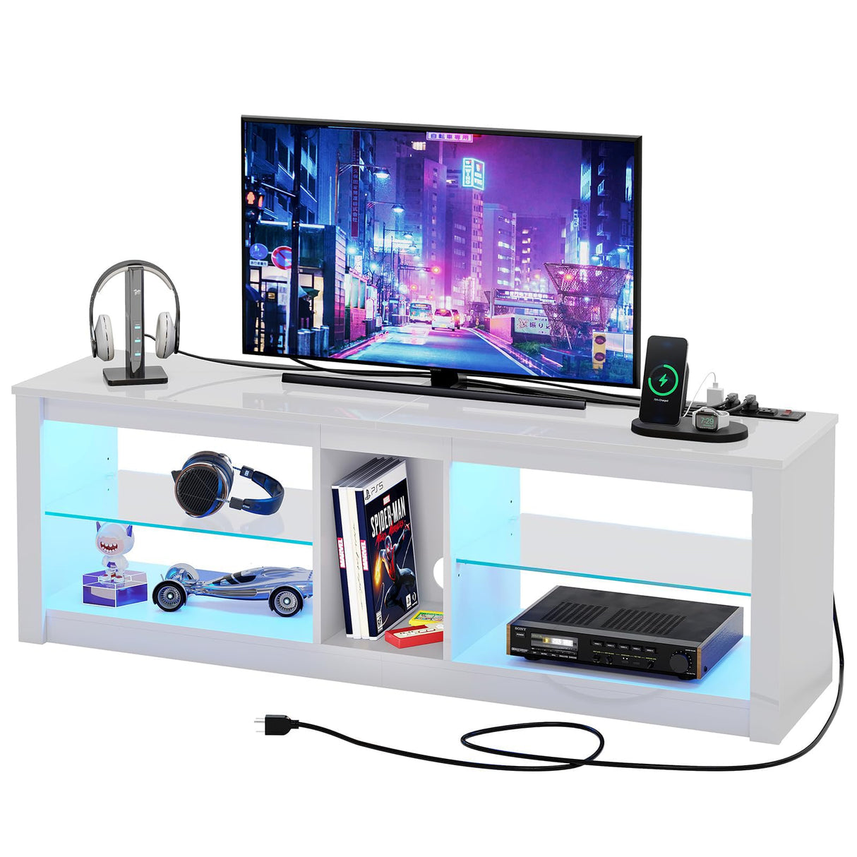 LED TV Stand for 55-65 Inch TVs with Power Outlets