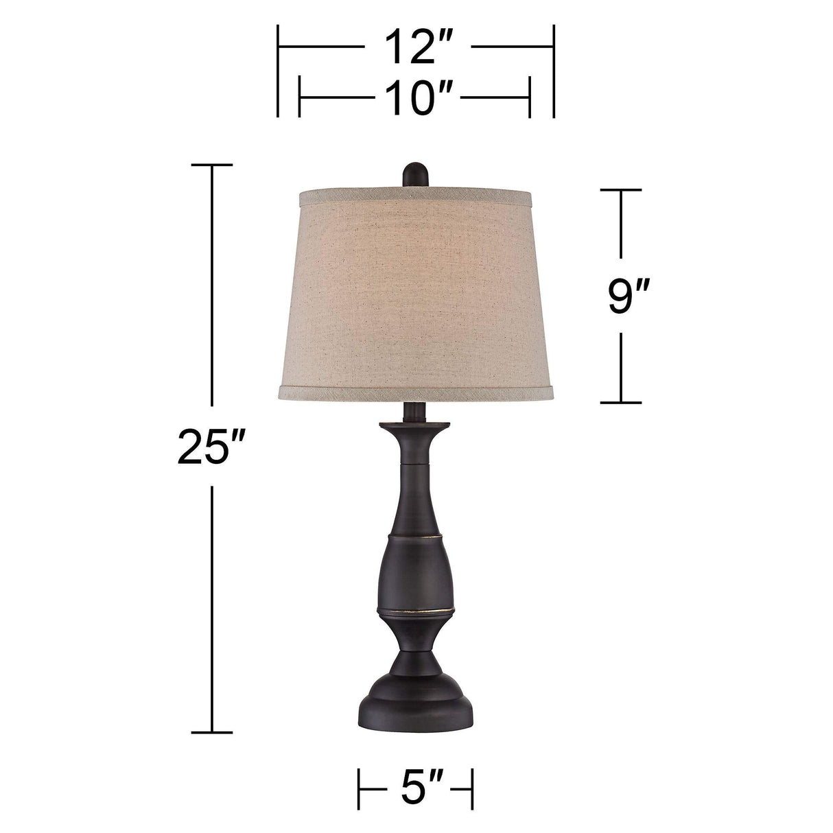 Farmhouse Table Lamps Set of 2 - 25" Bronze Metal with Beige Linen Shade