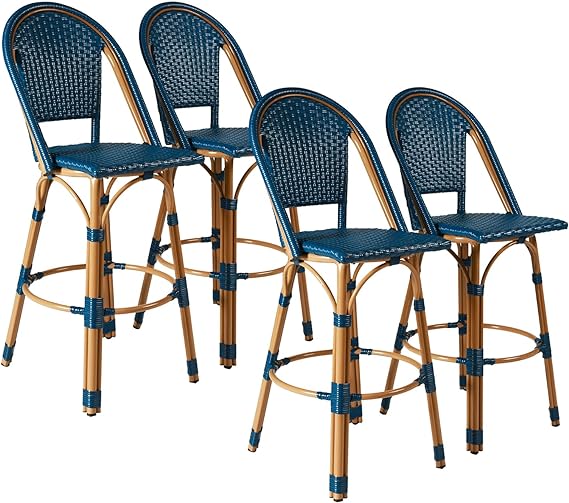Outdoor Bar Stools Set of 2 30 Inch Bar Height Rattan Patio Barstools with Back