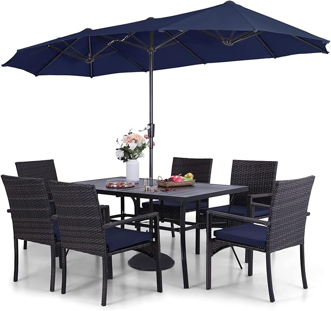 Patio Outdoor Table and Chairs Set with Umbrella Navy, Patio Dining Sets for 6