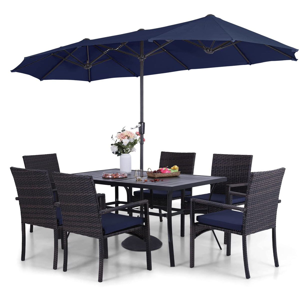Patio Outdoor Table and Chairs Set with Umbrella Navy, Patio Dining Sets for 6