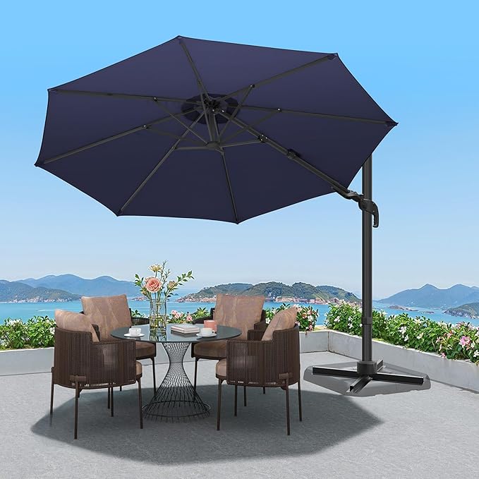 10 Feet Patio Umbrella, Outdoor Cantilever Round Umbrella with Creative Swivel