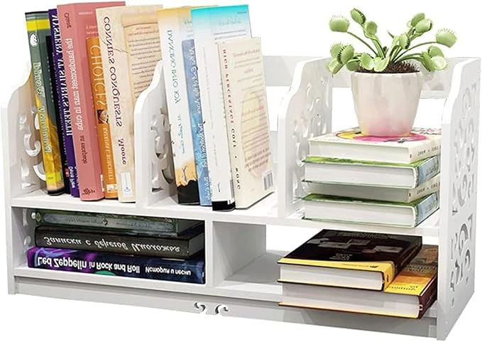 Fashion Bookshelf 2 Tier Bookshelf with 5 Compartments Bookcase Desktop Storage