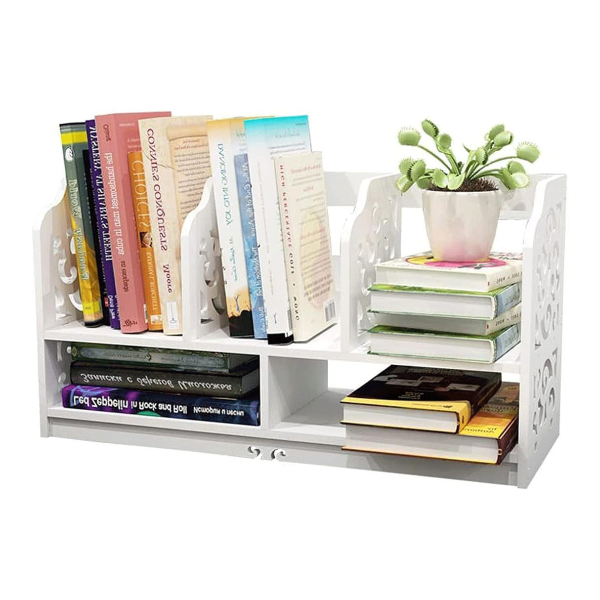 Fashion Bookshelf 2 Tier Bookshelf with 5 Compartments Bookcase Desktop Storage
