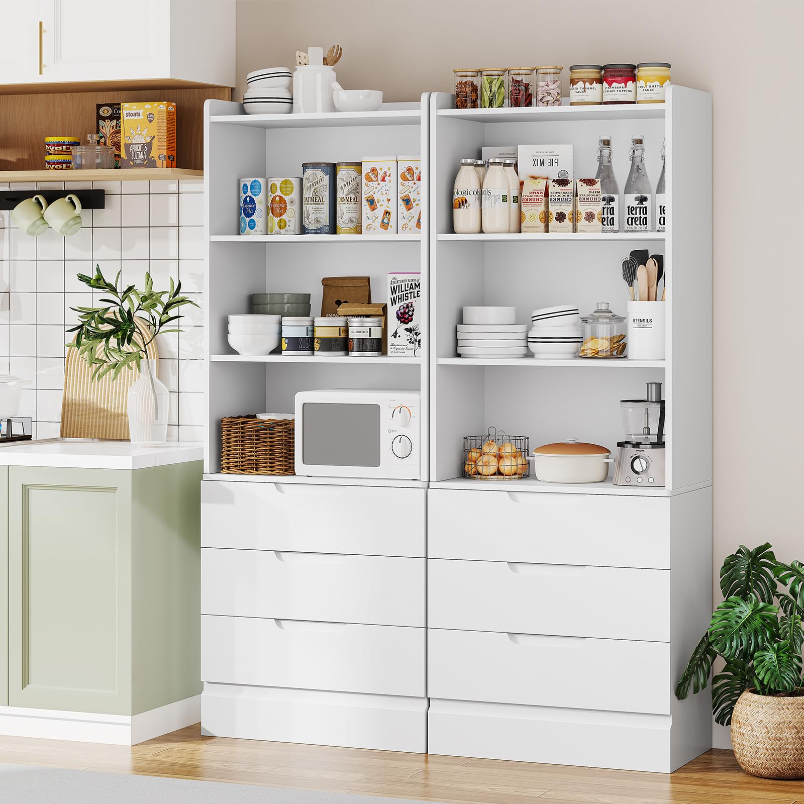 Tall Bookshelf with Drawers Bookcase with 3 Drawers and 3-Tier Open Shelves