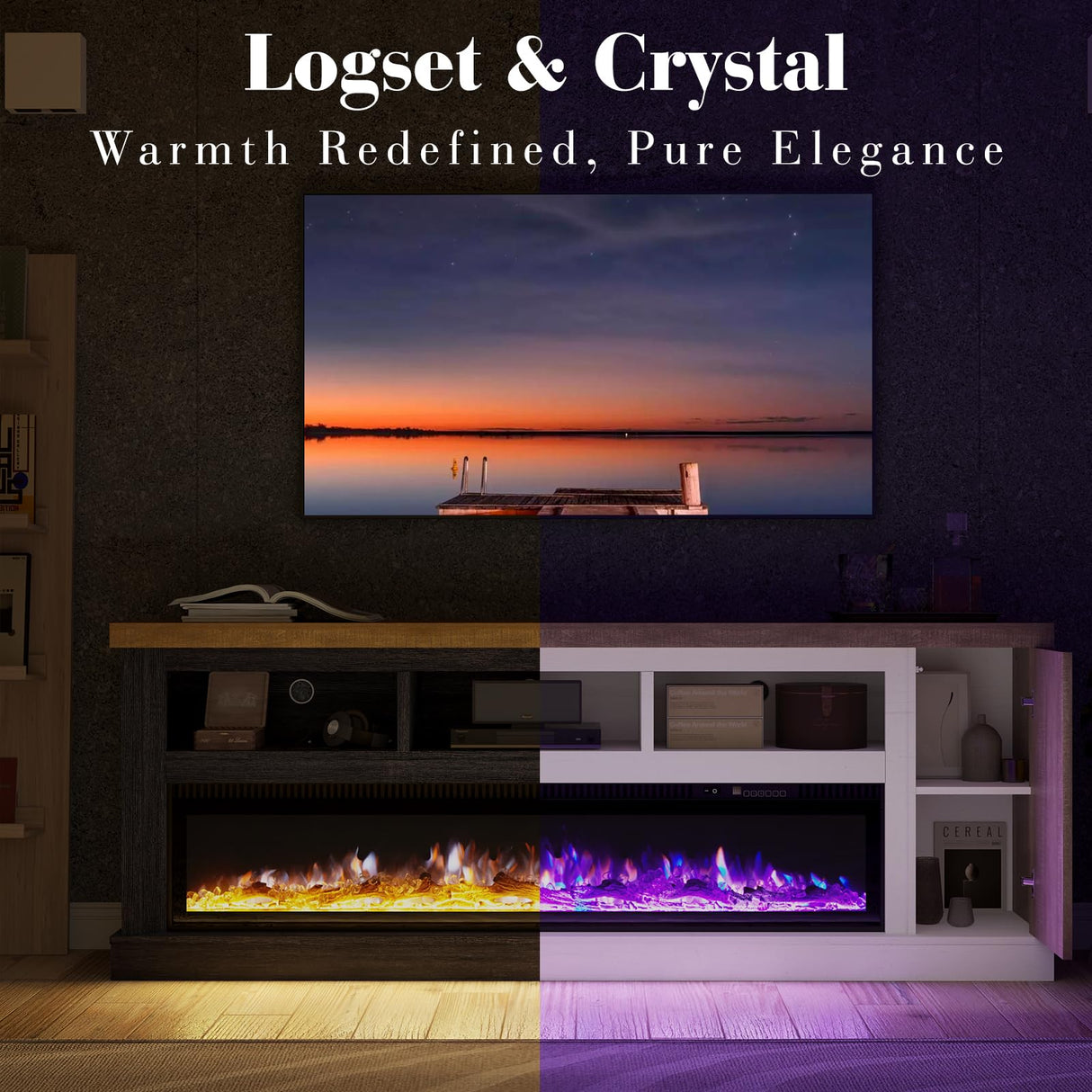 Fireplace TV Stand with 60ā Electric Fireplace, Chunky Entertainment Center